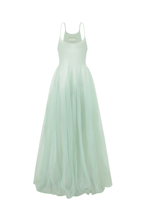 SWAYING/KNIT fishtail patchwork suspender dress SW24SS2L33 light green